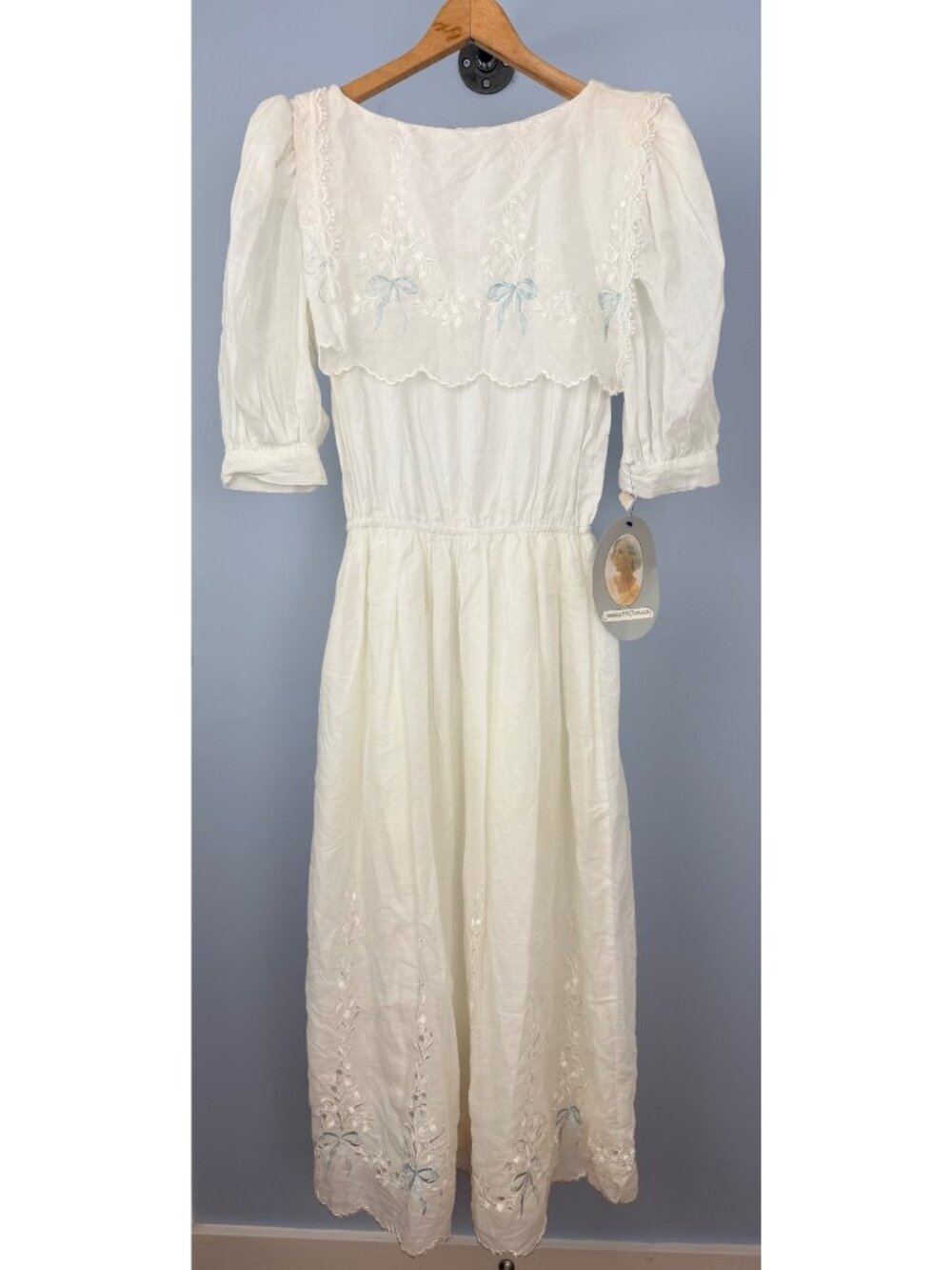 Vintage 80s Jessica McClintock Embroidered Cottagecore Prairie Dress Small NWT